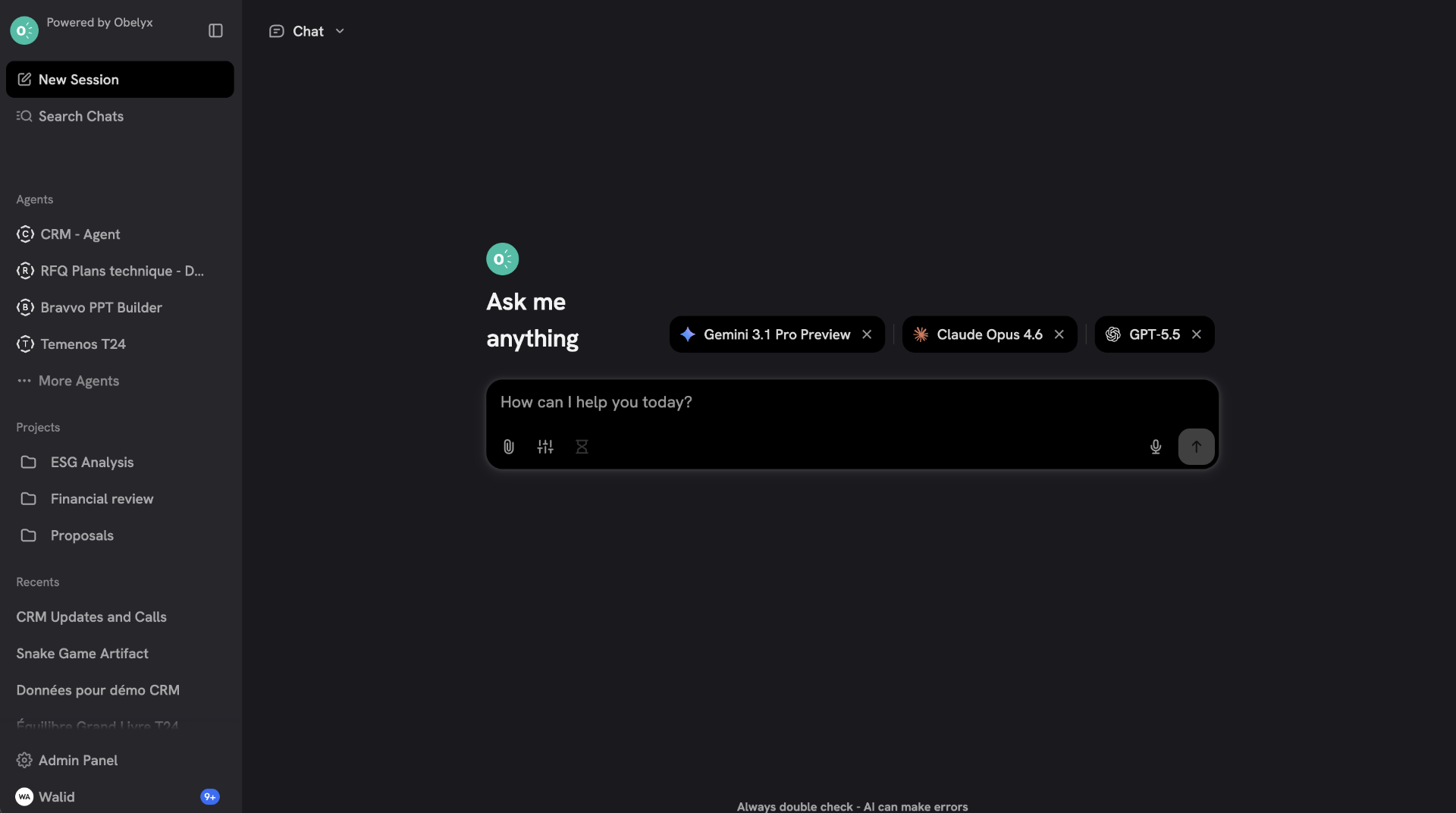 Interface Bravvo Obelyx, Plateforme IA Entreprise