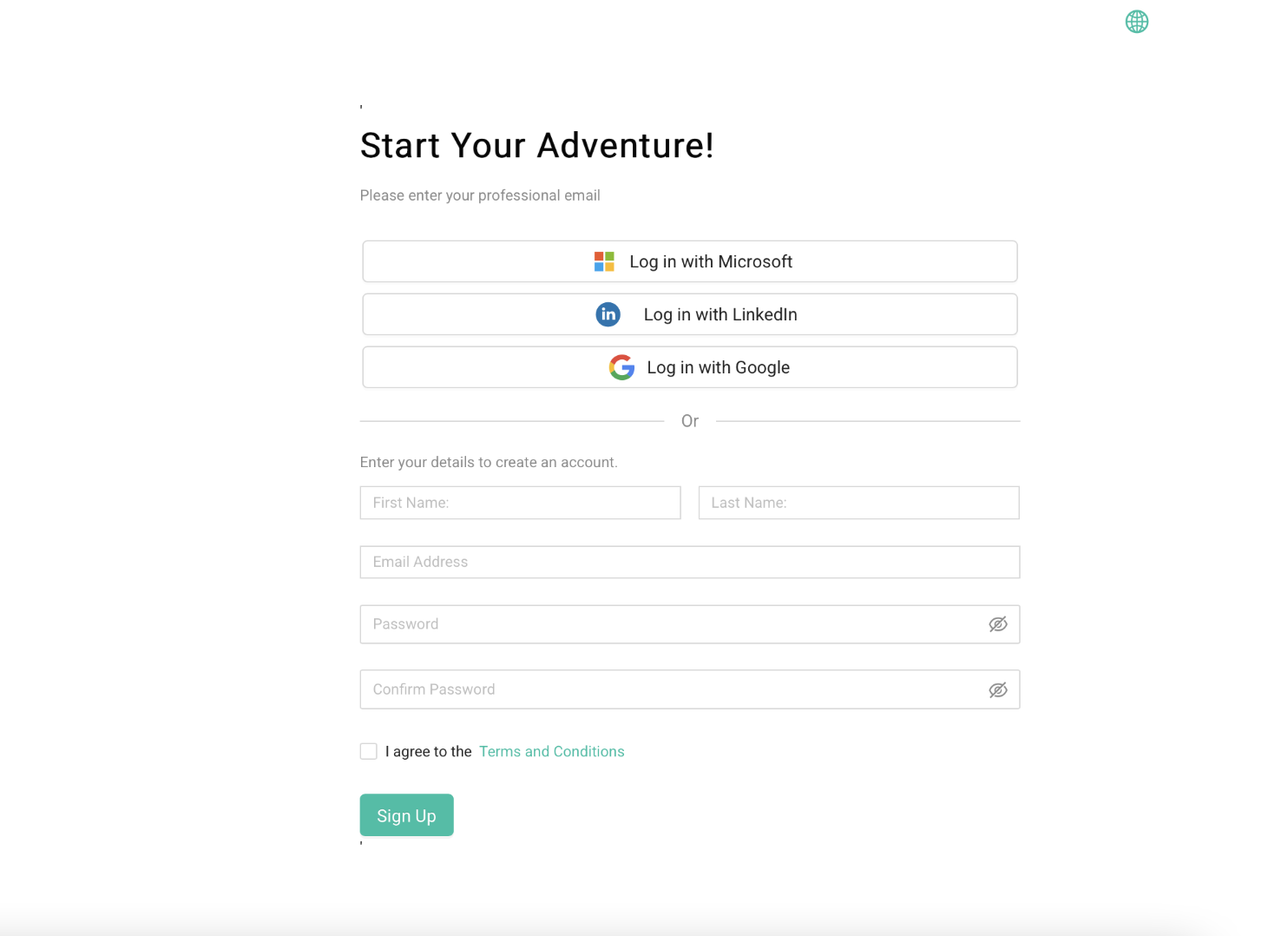 Bravvo user signup interface