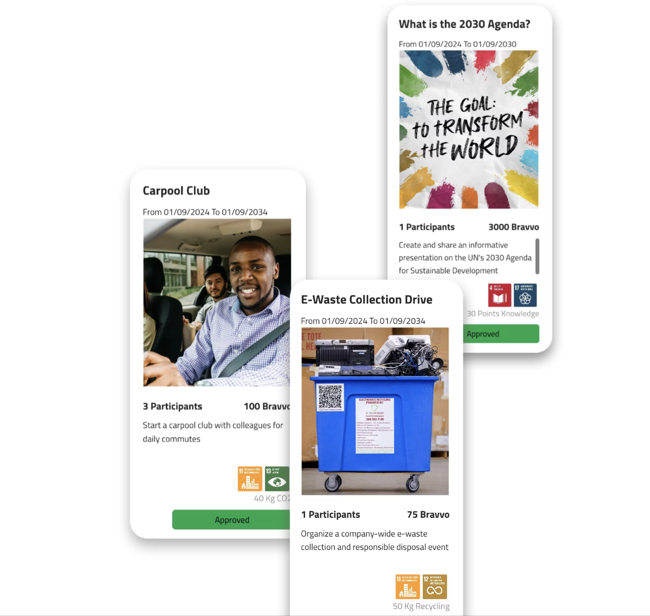 Daily challenges interface showing sustainability initiatives
